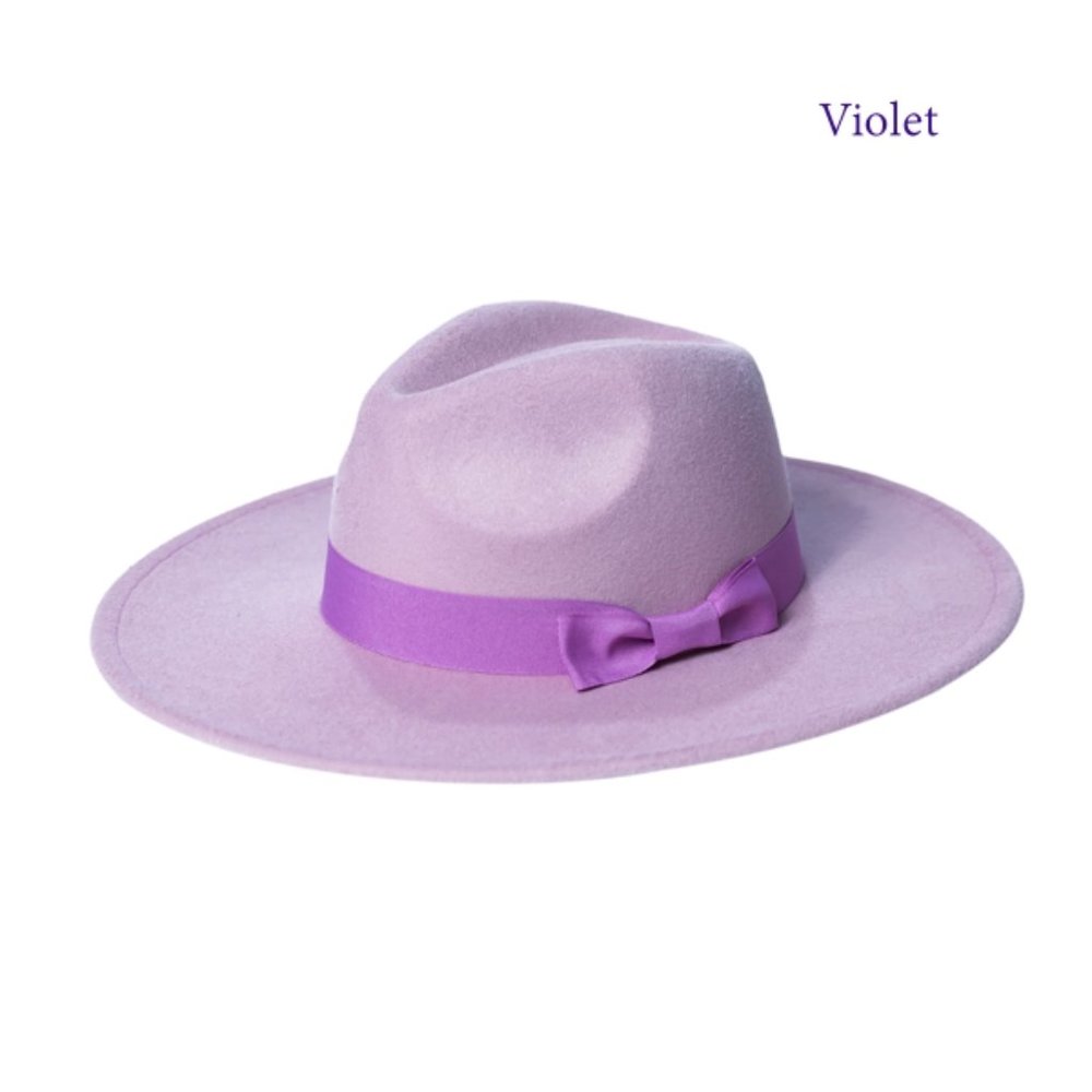 Flat Brim Fedora Hat - In Violet